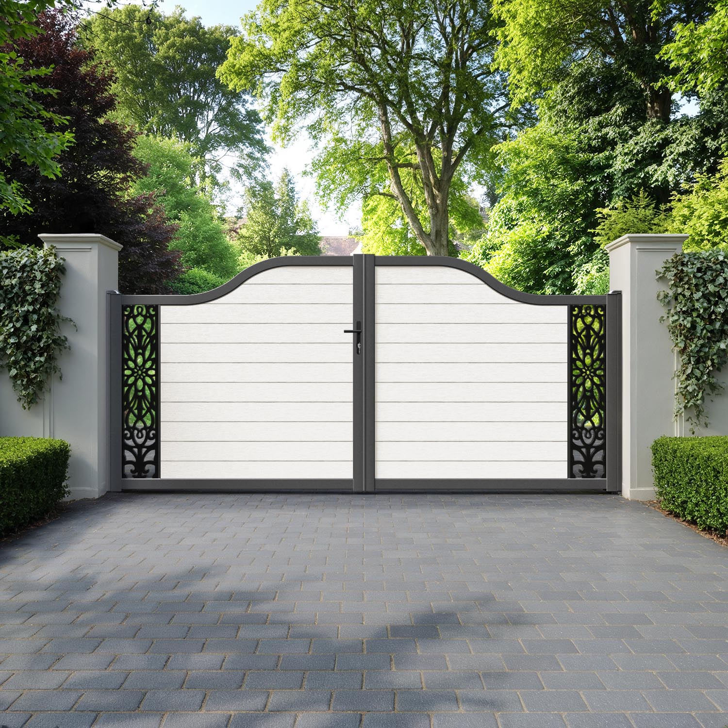 Fusion Windsor Curved Top Driveway Gate - Light Stone - End Screen