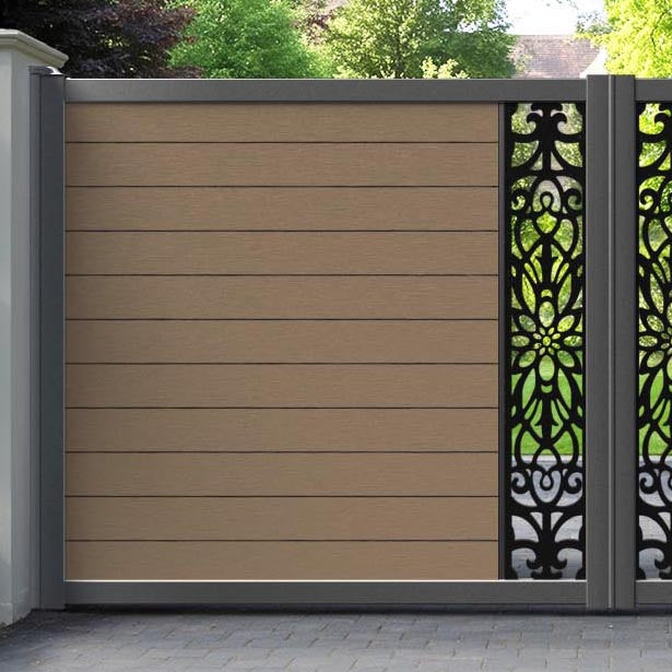 Fusion Windsor Straight Top Driveway Gate - Teak - Middle Screen