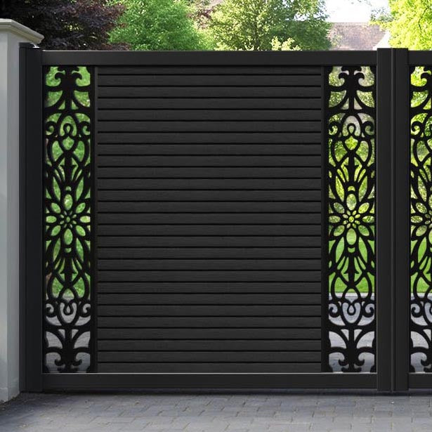 Hudson Windsor Straight Top Driveway Gate - Black - Middle & End Screen