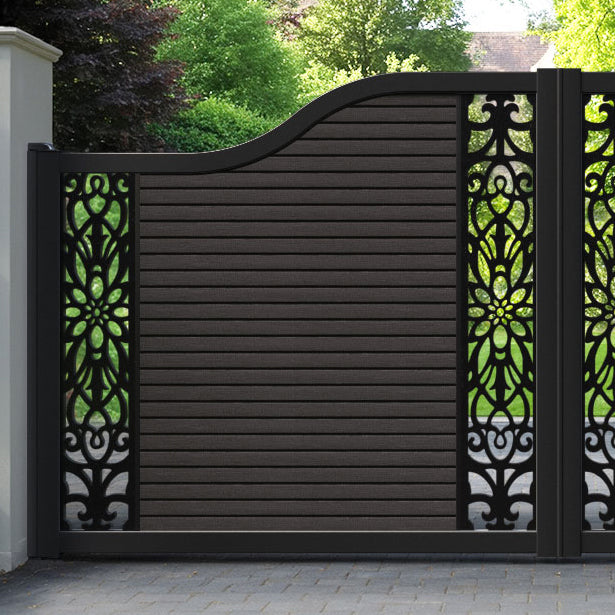 Hudson Windsor Curved Top Driveway Gate - Dark Oak - Middle & End Screen