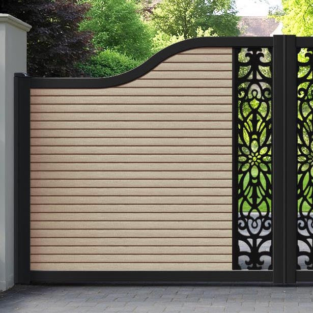 Hudson Windsor Curved Top Driveway Gate - Light Oak - Middle Screen