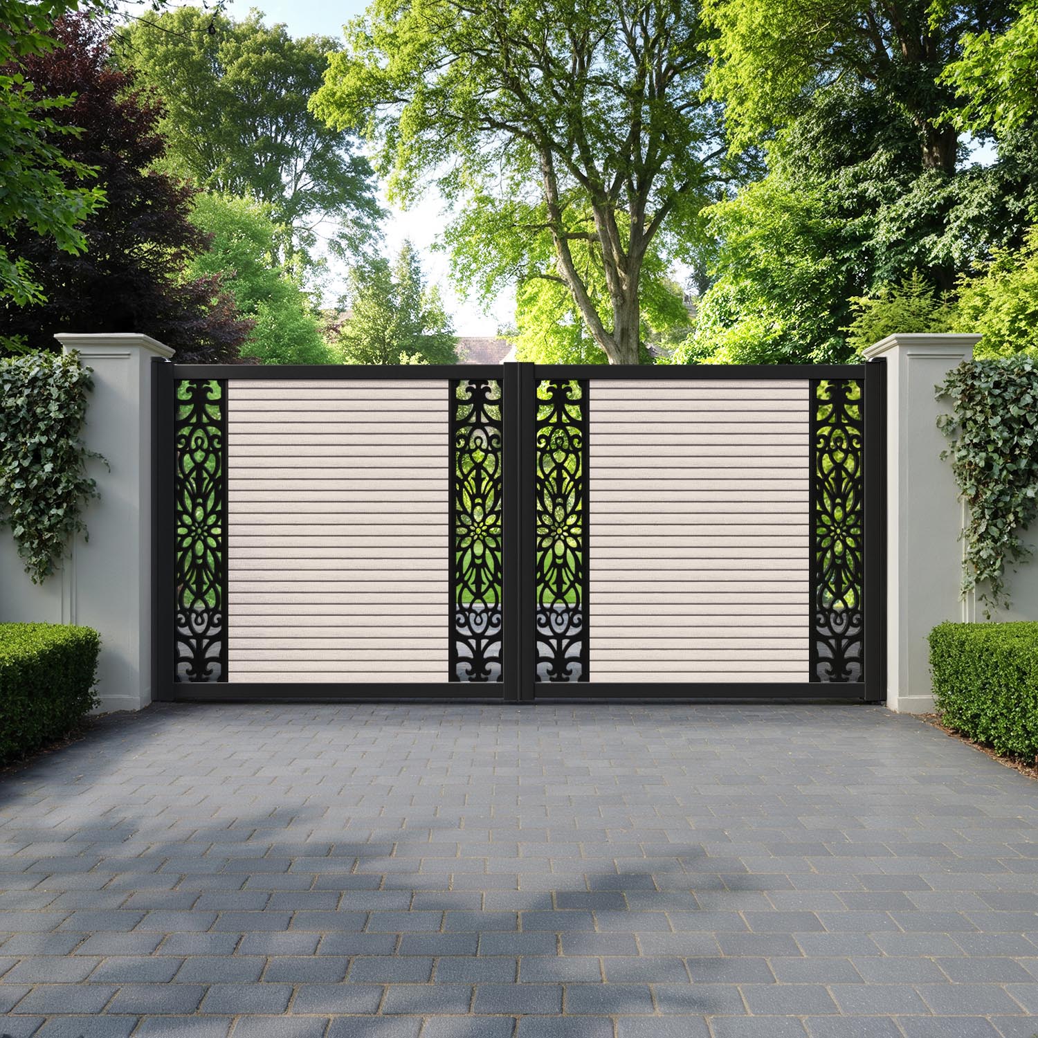 Hudson Windsor Straight Top Driveway Gate - Mid Stone - Middle & End Screen
