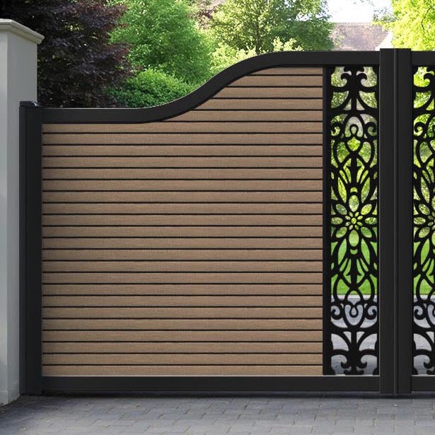 Hudson Windsor Curved Top Driveway Gate - Teak - Middle Screen