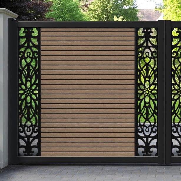 Hudson Windsor Straight Top Driveway Gate - Teak - Middle & End Screen