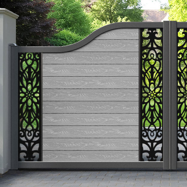 Classic Windsor Curved Top Driveway Gate - Light Grey - Middle & End Screen