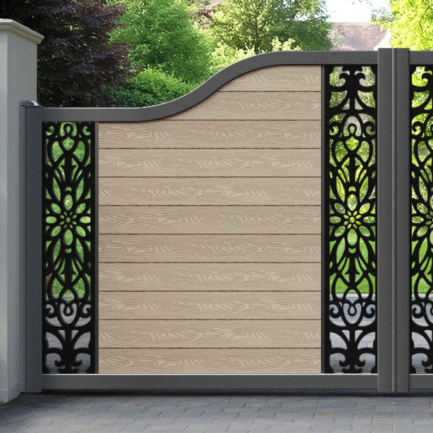 Classic Windsor Curved Top Driveway Gate - Light Oak - Middle & End Screen