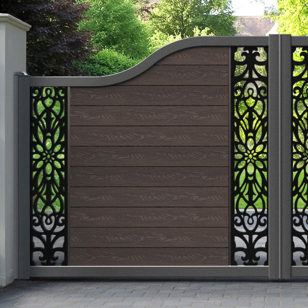 Classic Windsor Curved Top Driveway Gate - Mid Brown - Middle & End Screen