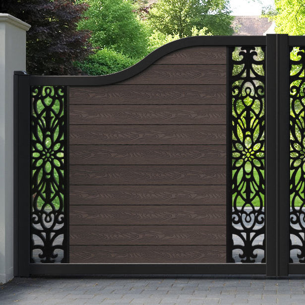 Classic Windsor Curved Top Driveway Gate - Mid Brown - Middle & End Screen