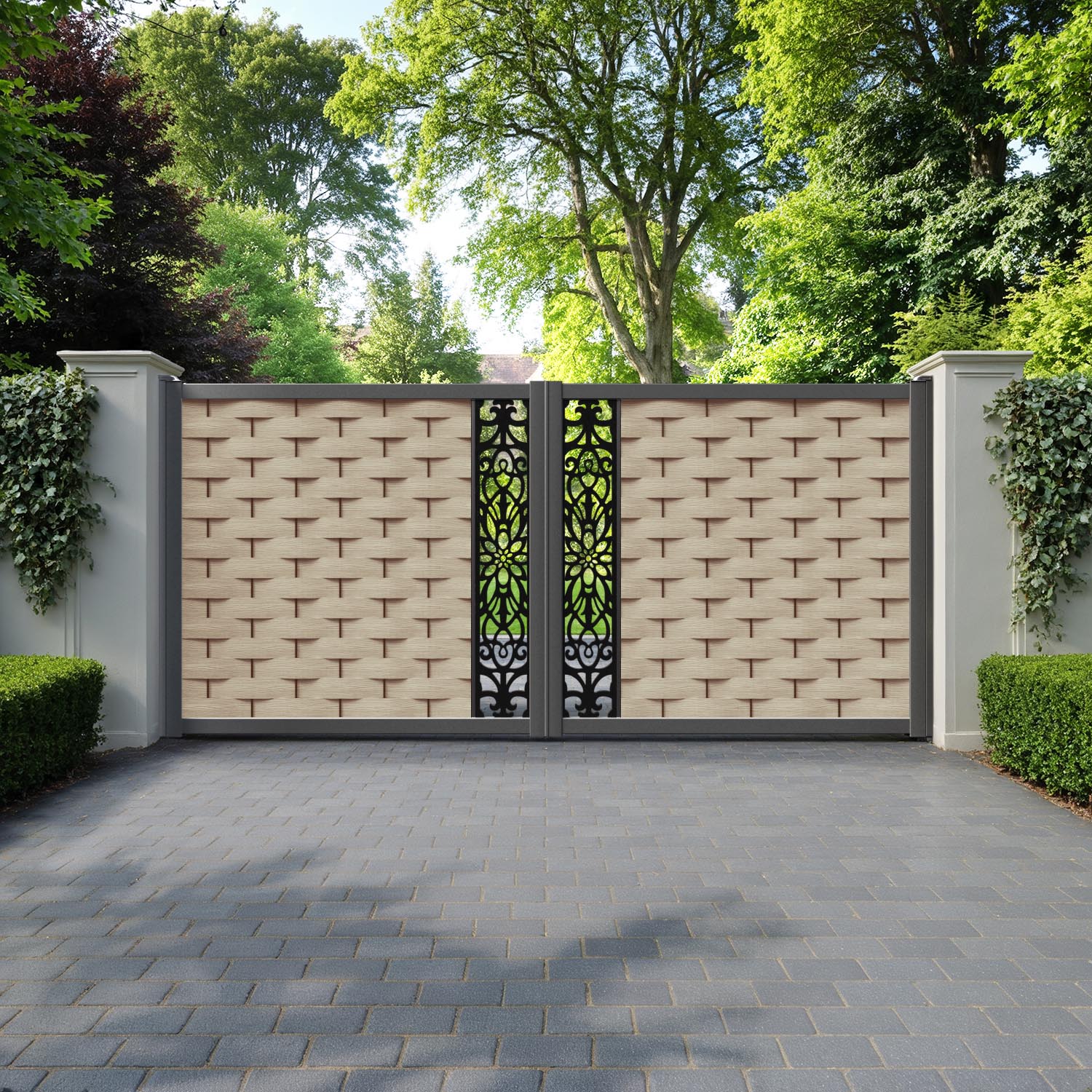 Ripple Windsor Straight Top Driveway Gate - Light Oak - Middle Screen