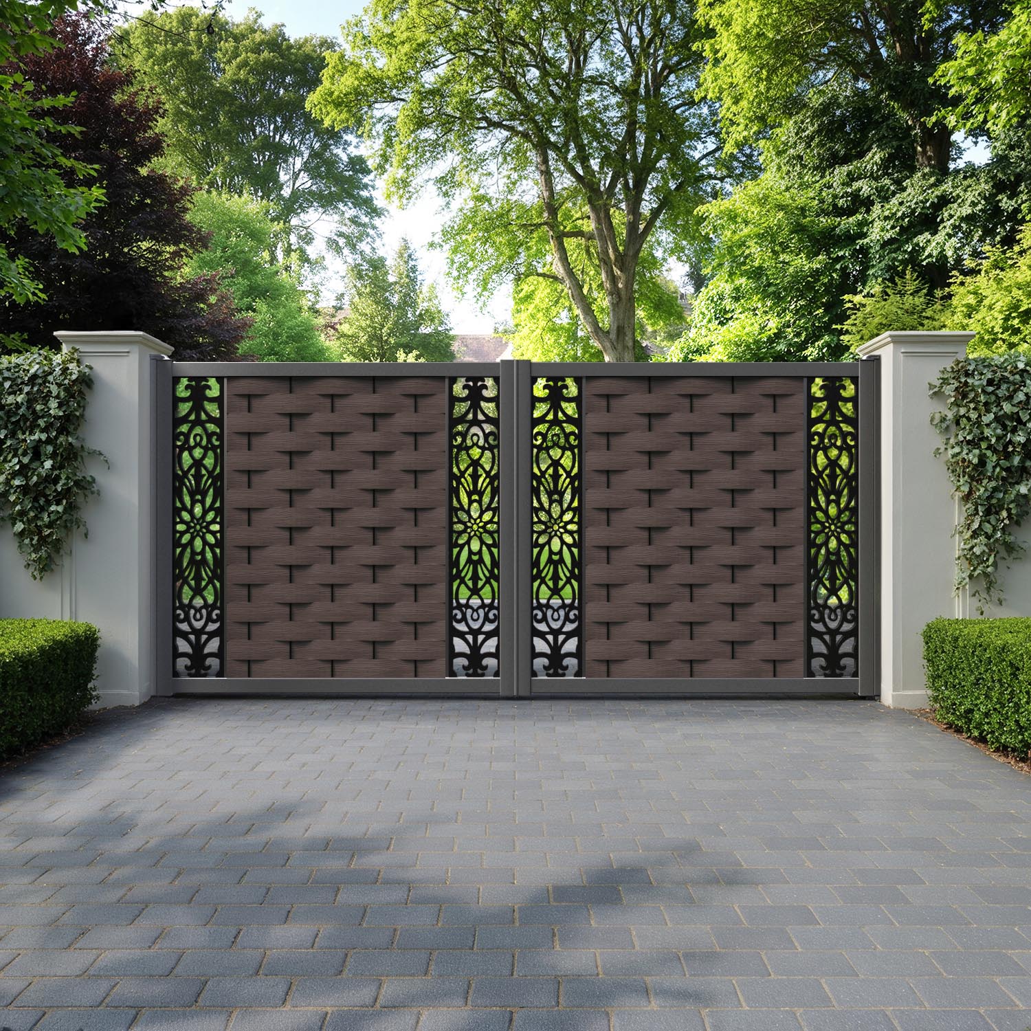 Ripple Windsor Straight Top Driveway Gate - Mid Brown - Middle & End Screen