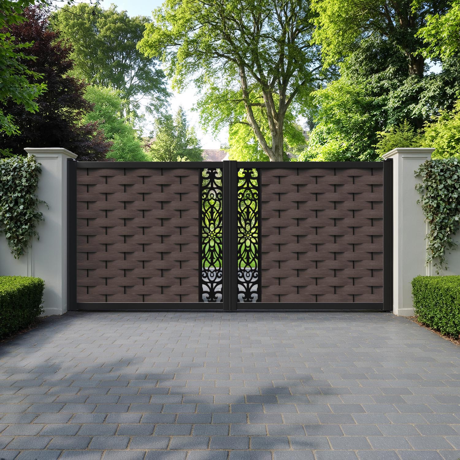 Ripple Windsor Straight Top Driveway Gate - Mid Brown - Middle Screen