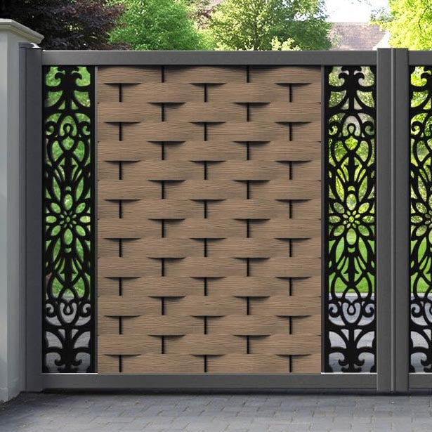 Ripple Windsor Straight Top Driveway Gate - Teak - Middle & End Screen
