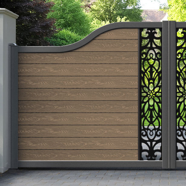 Classic Windsor Curved Top Driveway Gate - Teak -  Middle Screen
