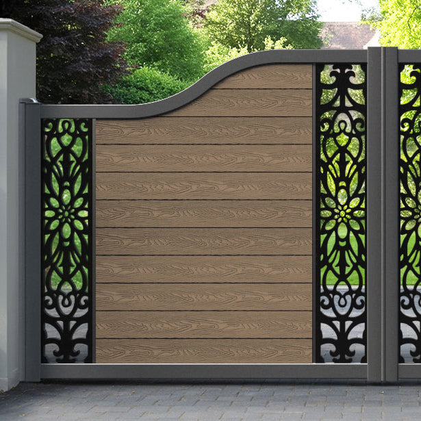 Classic Windsor Curved Top Driveway Gate - Teak -  Middle & End Screen
