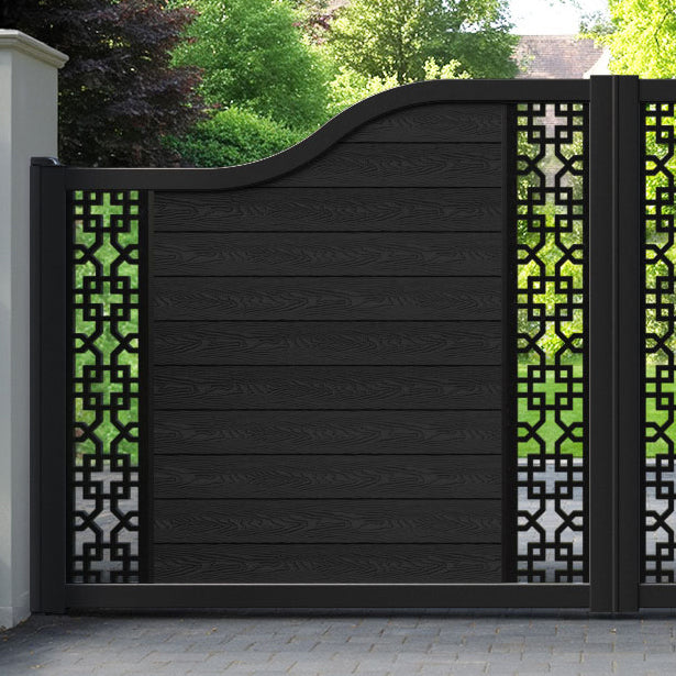 Classic Zaria Curved Top Driveway Gate - Black - Middle & End Screen