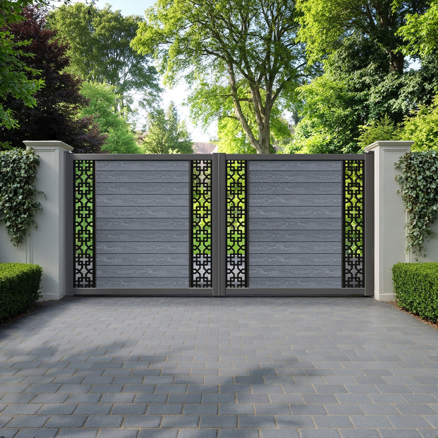Classic Zaria Straight Top Driveway Gate - Anthracite - Middle & End Screen