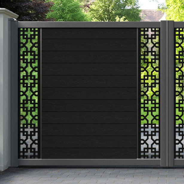 Classic Zaria Straight Top Driveway Gate - Black - Middle & End Screen