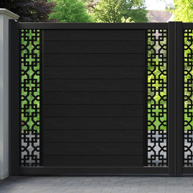 Classic Zaria Straight Top Driveway Gate - Black - Middle & End Screen