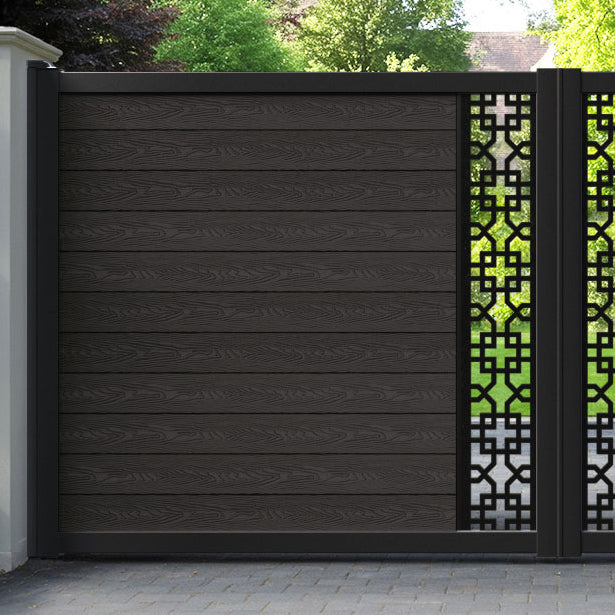 Classic Zaria Straight Top Driveway Gate - Dark Oak - Middle Screen