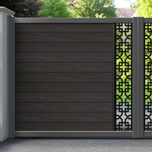 Classic Zaria Straight Top Driveway Gate - Dark Oak - Middle Screen