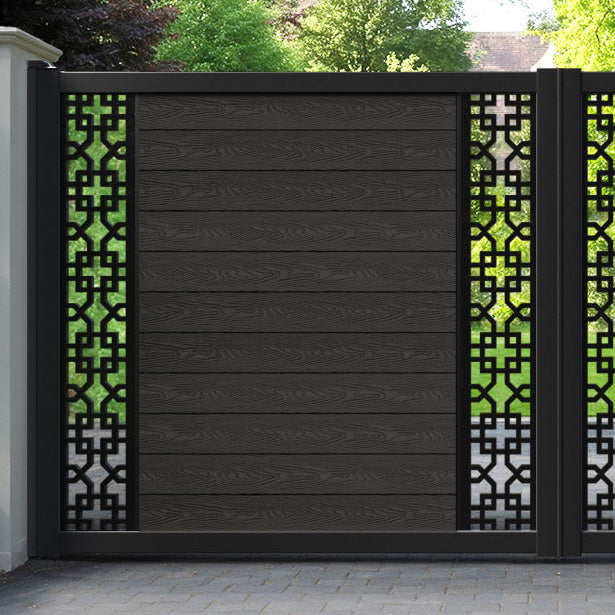 Classic Zaria Straight Top Driveway Gate - Dark Oak - Middle & End Screen