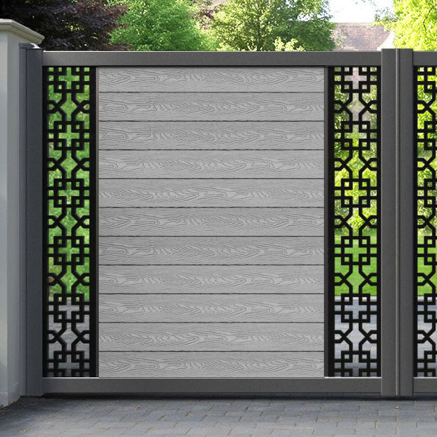 Classic Zaria Straight Top Driveway Gate - Light Grey - Middle & End Screen