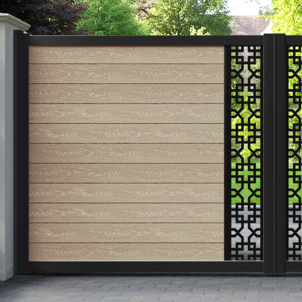 Classic Zaria Straight Top Driveway Gate - Light Oak - Middle Screen