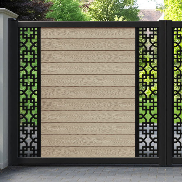 Classic Zaria Straight Top Driveway Gate - Light Oak - Middle & End Screen