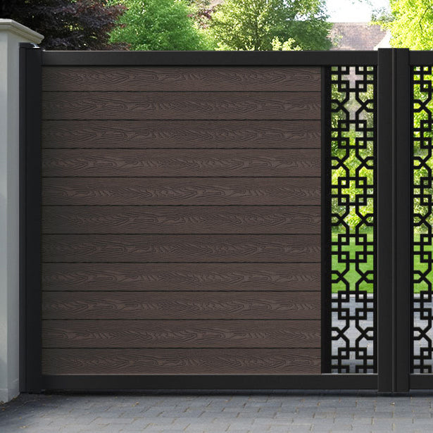 Classic Zaria Straight Top Driveway Gate - Mid Brown - Middle Screen