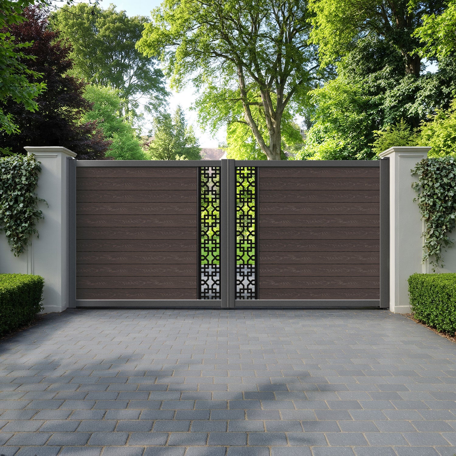 Classic Zaria Straight Top Driveway Gate - Mid Brown - Middle Screen