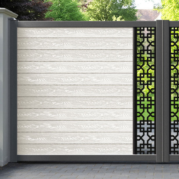 Classic Zaria Straight Top Driveway Gate - Light Stone - Middle Screen