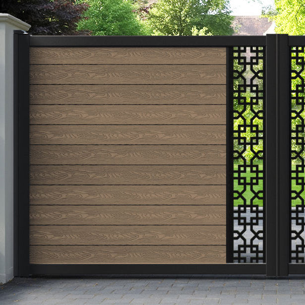 Classic Zaria Straight Top Driveway Gate - Teak - Middle Screen