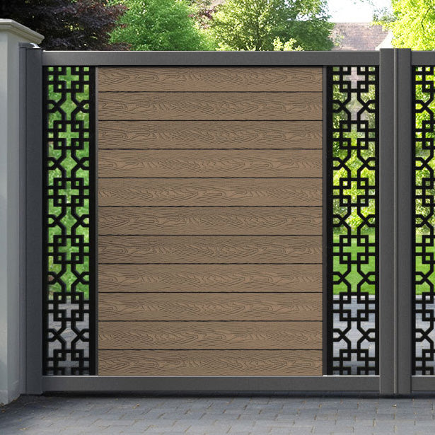 Classic Zaria Straight Top Driveway Gate - Teak - Middle & End Screen