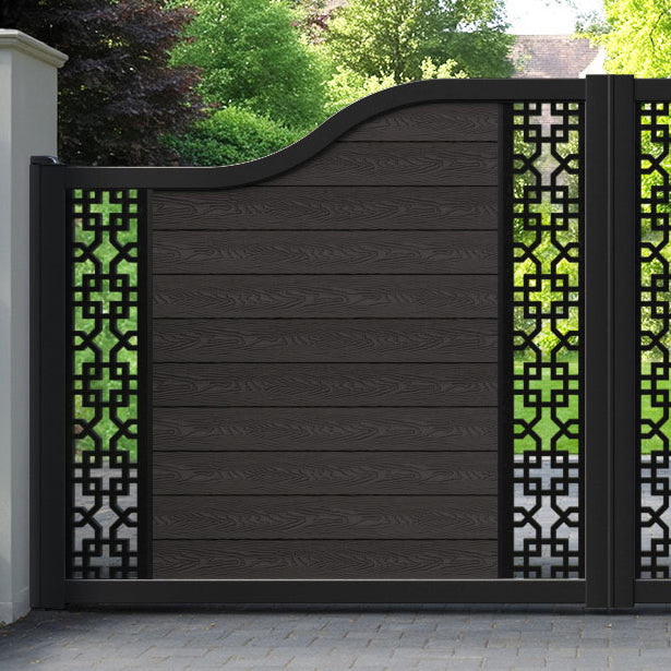 Classic Zaria Curved Top Driveway Gate - Dark Oak - Middle & End Screen