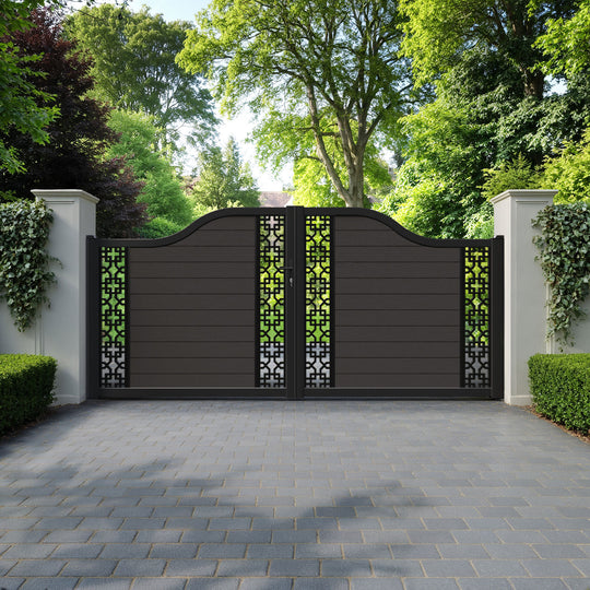 Fusion Zaria Curved Top Driveway Gate - Dark Oak - Middle & End Screen