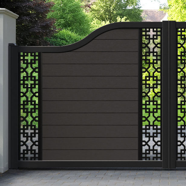 Fusion Zaria Curved Top Driveway Gate - Dark Oak - Middle & End Screen