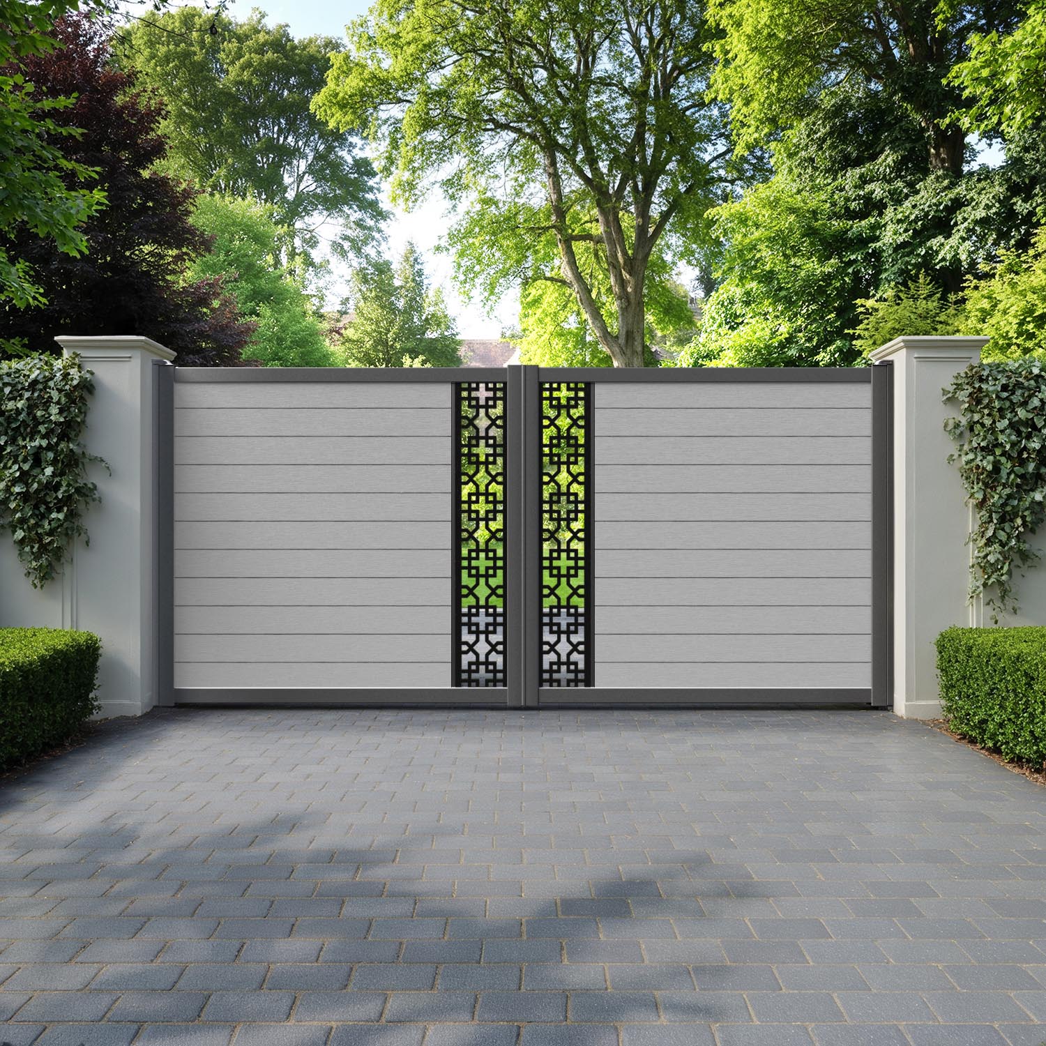 Fusion Zaria Straight Top Driveway Gate - Light Grey - Middle Screen
