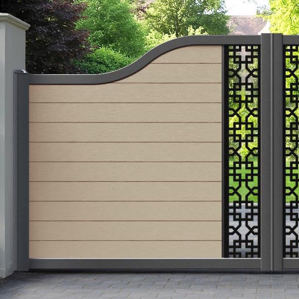 Fusion Zaria Curved Top Driveway Gate - Light Oak - Middle Screen