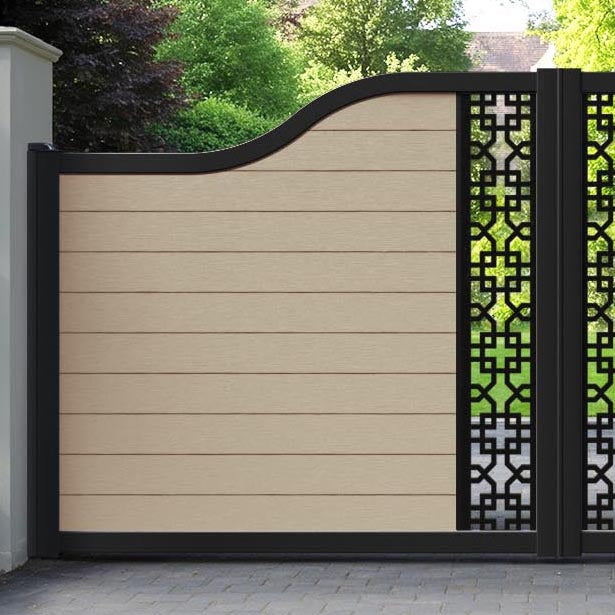 Fusion Zaria Curved Top Driveway Gate - Light Oak - Middle Screen