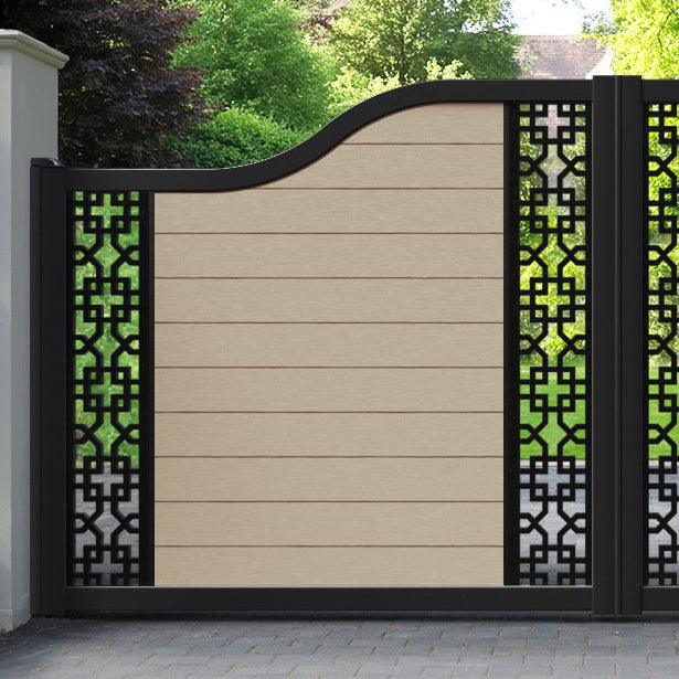 Fusion Zaria Curved Top Driveway Gate - Light Oak - Middle & End Screen