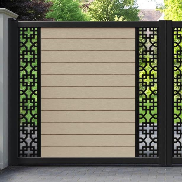 Fusion Zaria Straight Top Driveway Gate - Light Oak - Middle & End Screen