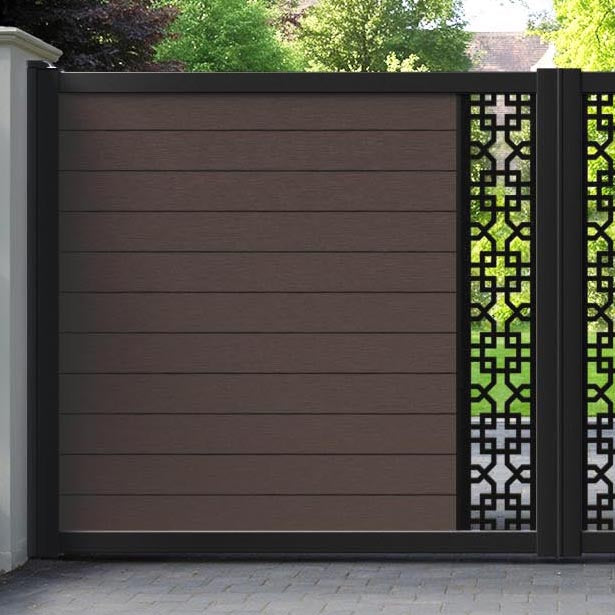Fusion Zaria Straight Top Driveway Gate - Mid Brown - Middle Screen