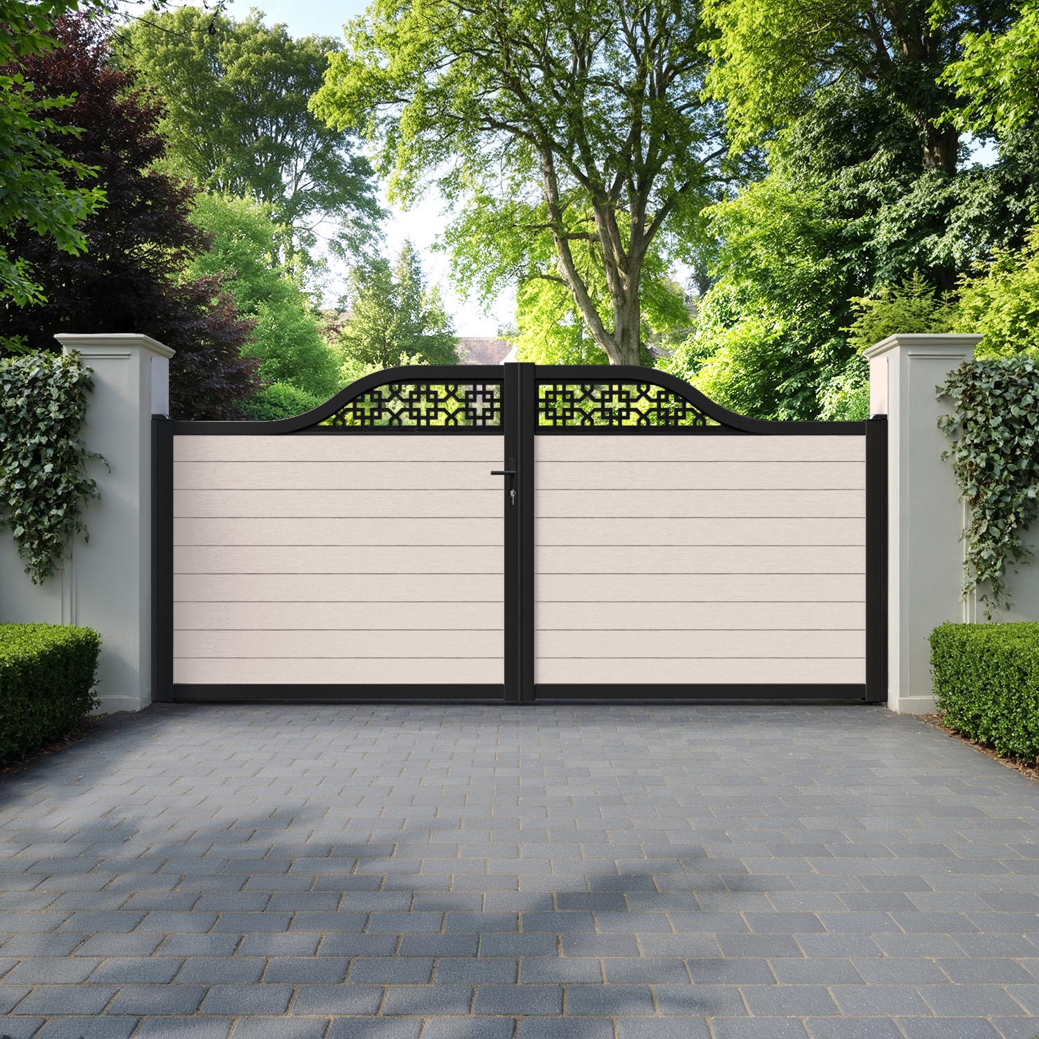 Fusion Zaria Curved Top Driveway Gate - Mid Stone - Top Screen