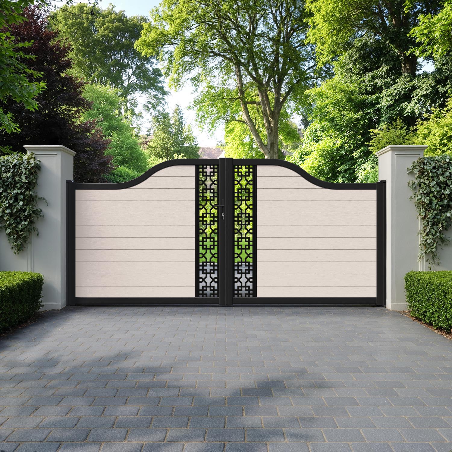 Fusion Zaria Curved Top Driveway Gate - Mid Stone - Middle Screen