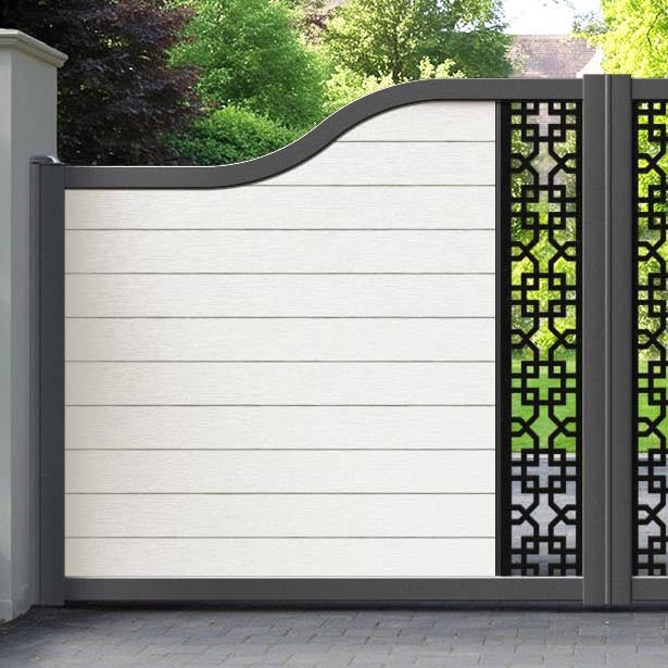 Fusion Zaria Curved Top Driveway Gate - Light Stone - Middle Screen