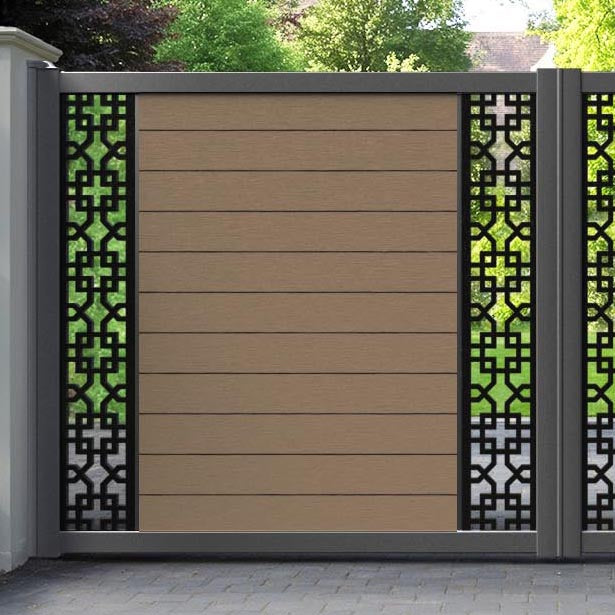 Fusion Zaria Straight Top Driveway Gate - Teak - Middle & End Screen