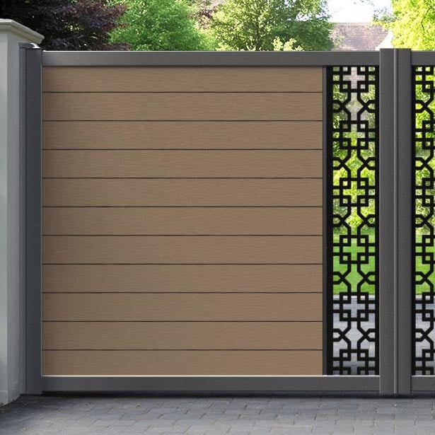Fusion Zaria Straight Top Driveway Gate - Teak - Middle Screen