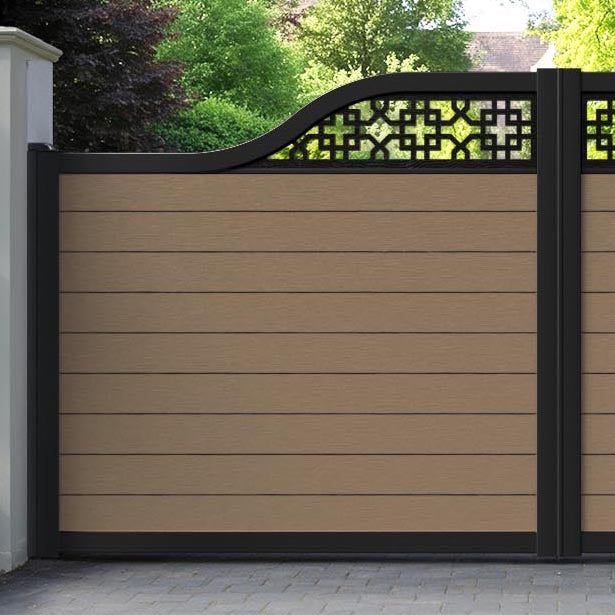 Fusion Zaria Curved Top Driveway Gate - Teak - Top Screen