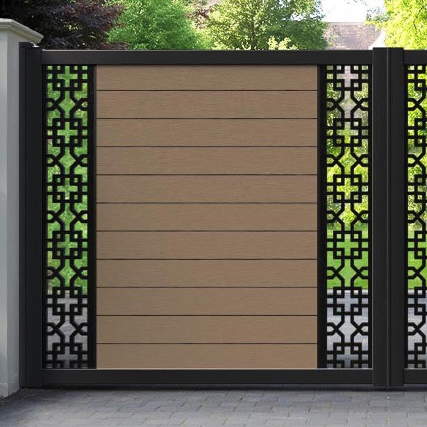 Fusion Zaria Straight Top Driveway Gate - Teak - Middle & End Screen