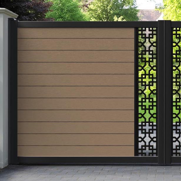 Fusion Zaria Straight Top Driveway Gate - Teak - Middle Screen